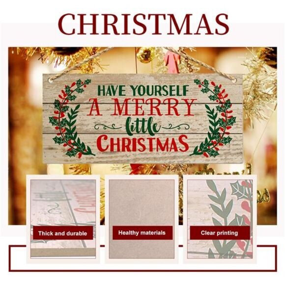 Christmas Door Hanging Sign Big Wall Wood Winter Decorations Indoor Outdoor Sign - Picture 4 of 6